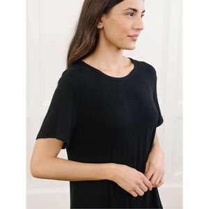 Cozy Earth Women’s Bamboo Rib-Knit Boyfriend Sleep Dress black medium